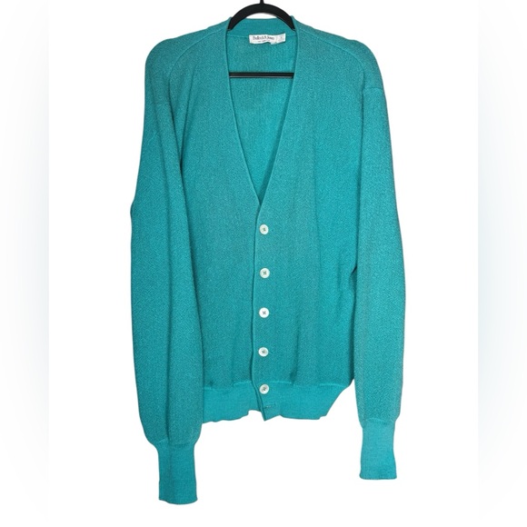 VTG Bullock & Jones San Francisco Alpaca Cardigan Sweater Large Teal Preppy - Picture 1 of 12